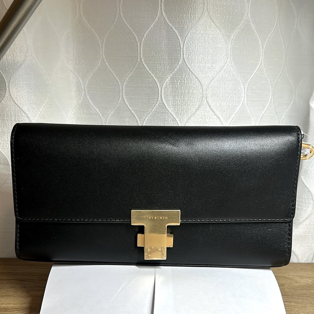 New Tory Burch Juliette Clutch Black Meridian . - Picture 1 of 8